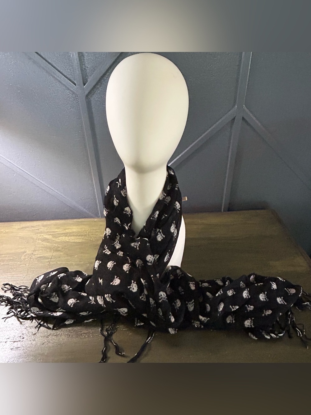 Black Scarf with White Skull Print Lightweight Scarf